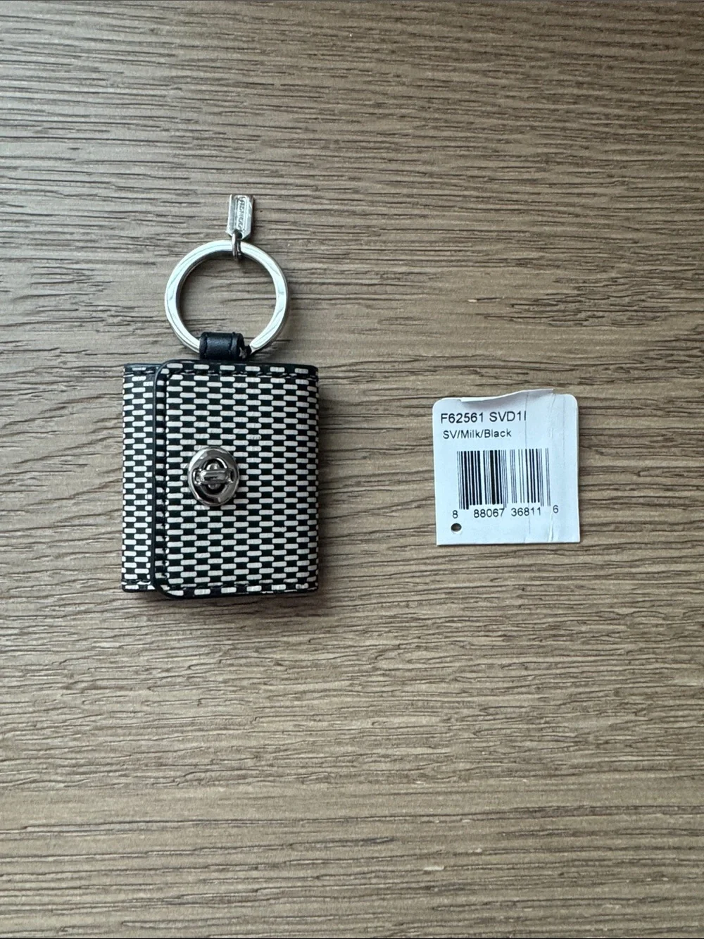 Coach Black & Milk Woven Signature Key Holder